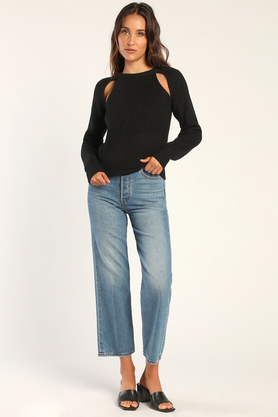 Black Sweater - Long Sleeve Sweater - Cutout Sweater - Lulus