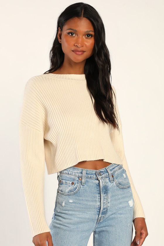 Cream Top - Long Sleeve Sweater Top - Cropped Sweater - Lulus