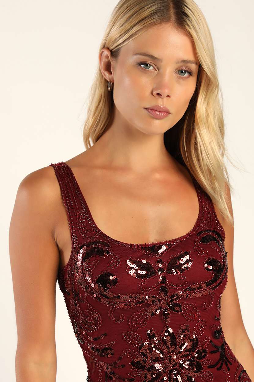 Burgundy Beaded Dress - Sequin Dress - Mini Bodycon Dress - Lulus Burgundy Beaded Dress - Sequin Dress - Mini Bodycon Dress - Lulus