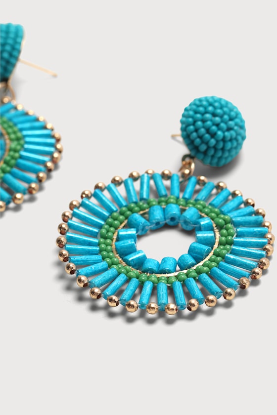 Lollipop Blue Beaded Statement Earrings 2