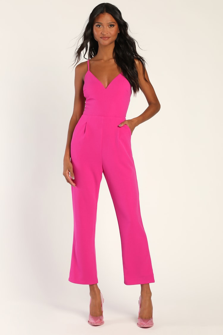 Cute Hot Pink Jumpsuit - Cropped Jumpsuit - Sleeveless Jumpsuit - Lulus