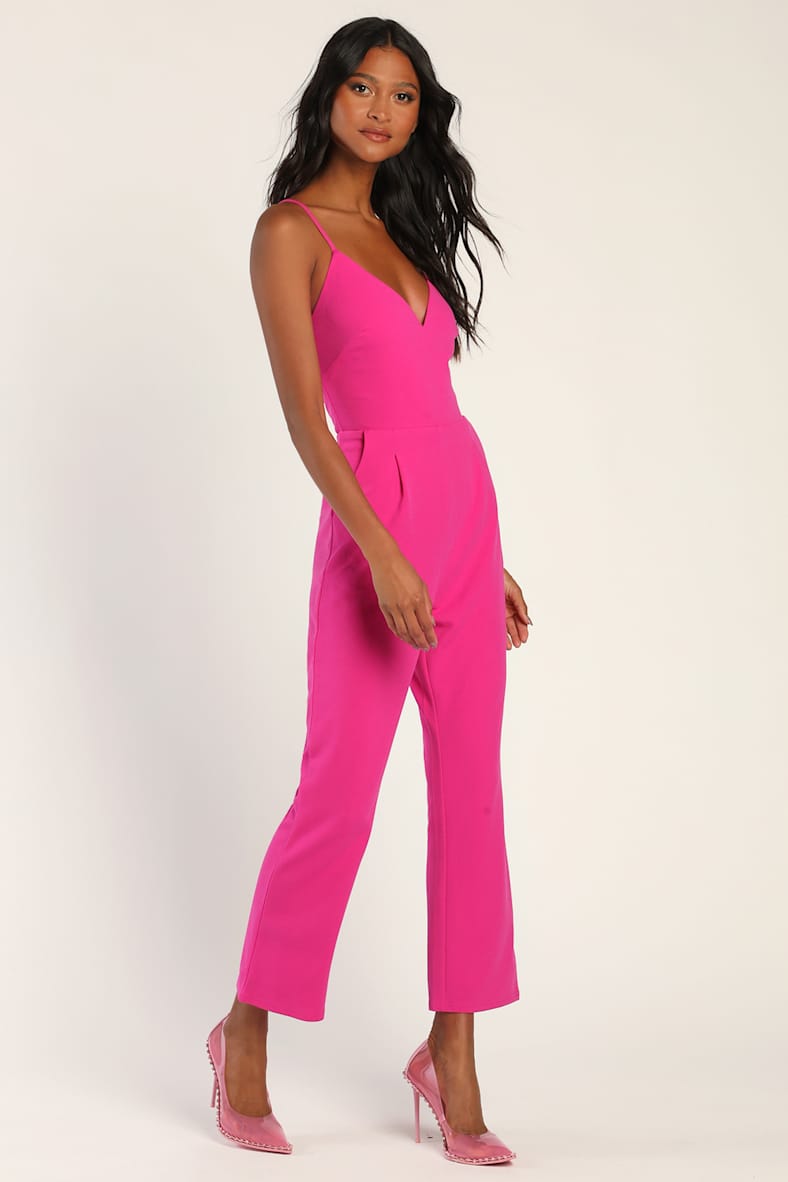 Signature Cutie Hot Pink V-Neck Sleeveless Jumpsuit
