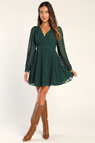 Always on Repeat Emerald Green Clip Dot Long Sleeve Mini Dress 4