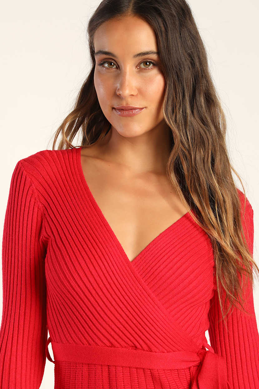 Red Dress - Sweater Dress - Skater Sweater Dress - Lulus