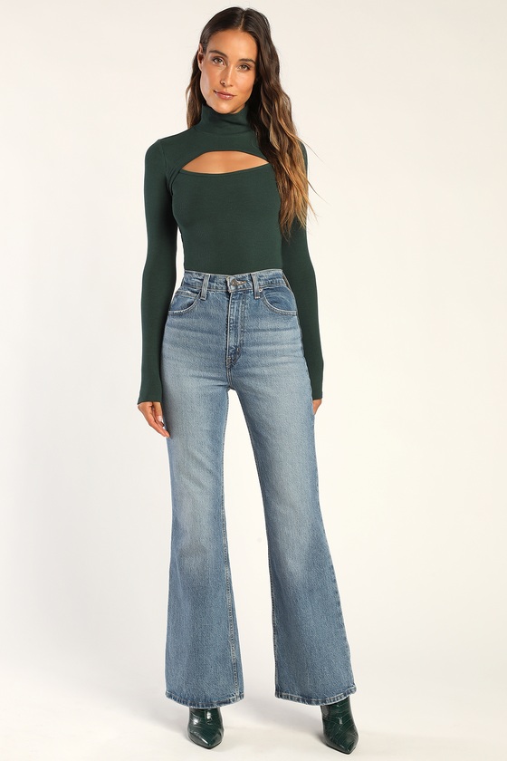 Forest Green Ribbed Knit Top - Long Sleeve Top - Cutout Top - Lulus