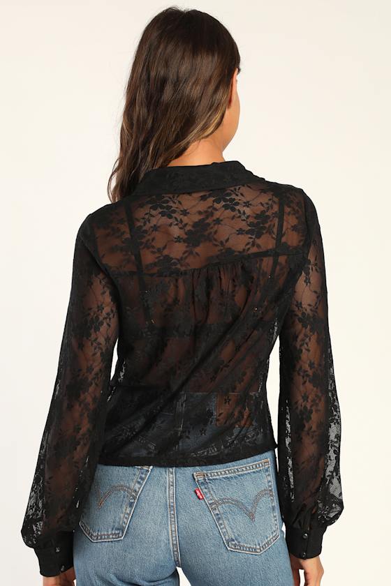 【EDIT. FOR LULU】lace trim top black NWT Lulu's Chic My Interest Black Crop Top Intricate Lace