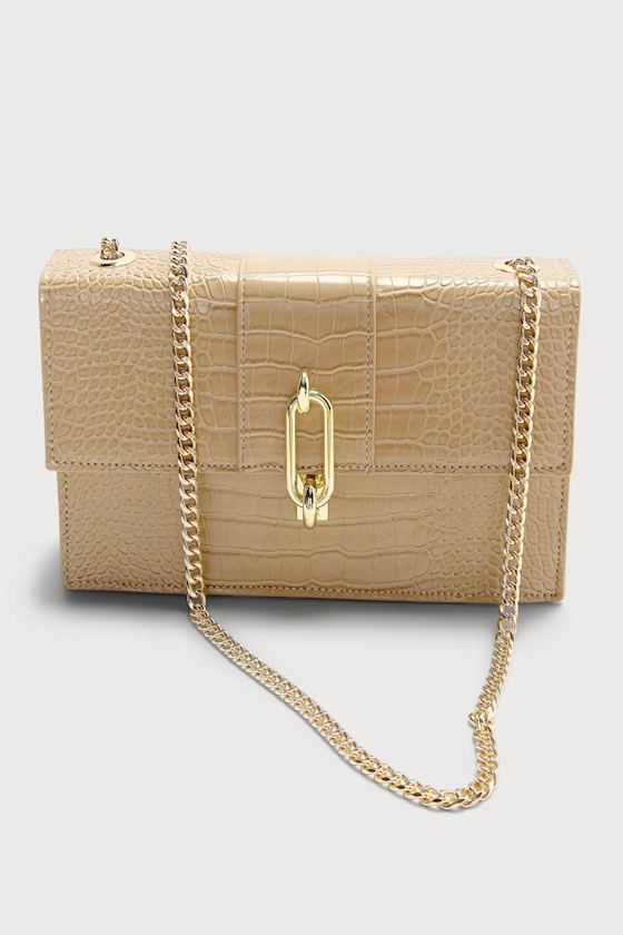 Chic Confidant Light Nude Crocodile Embossed Crossbody Bag 4