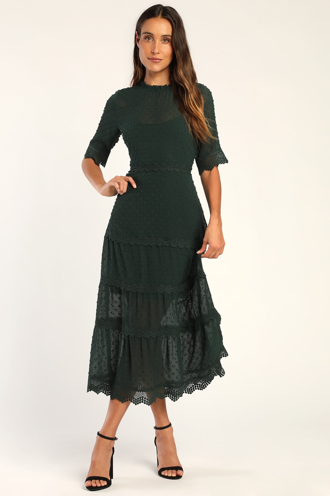 Dreaming of You Emerald Green Swiss Dot Midi Dress