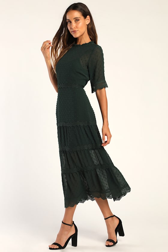 Dreaming of You Emerald Green Swiss Dot Midi Dress 4