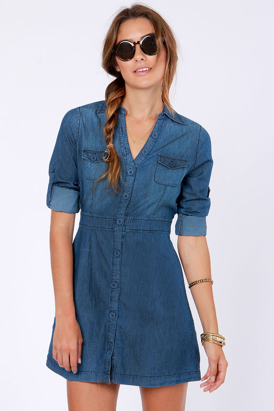 blue jean button up dress