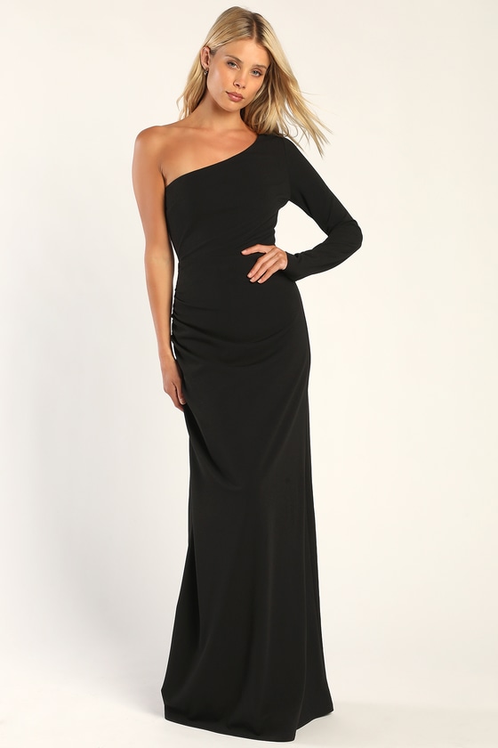 Black One-Shoulder Dress - Maxi Dress - Long Sleeve Maxi Dress - Lulus