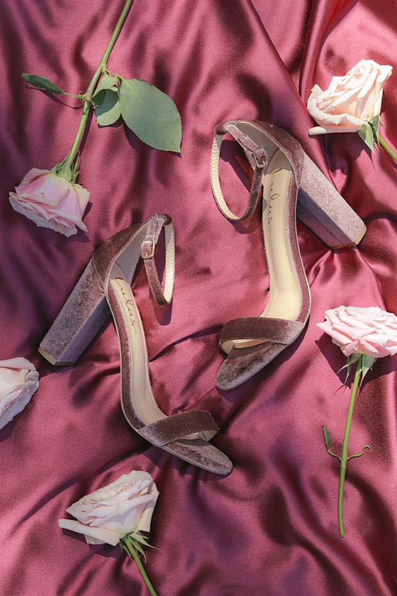 Taylor Mauve Velvet Ankle Strap Heels 7