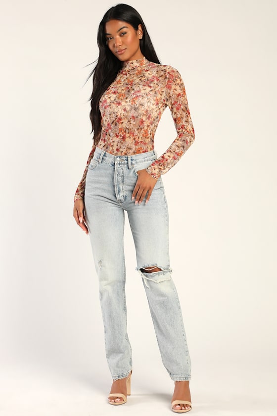 Sage the Label Enchanté Top - Sheer Mesh Top - Mock Neck Top
