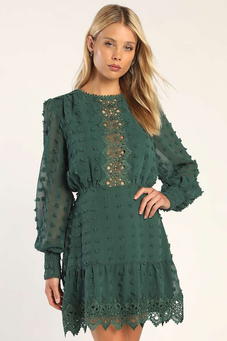 Green Dress - Embroidered Long Sleeve Dress - Ruffled Dress - Lulus Green Dress - Embroidered Long Sleeve Dress - Ruffled Dress - Lulus
