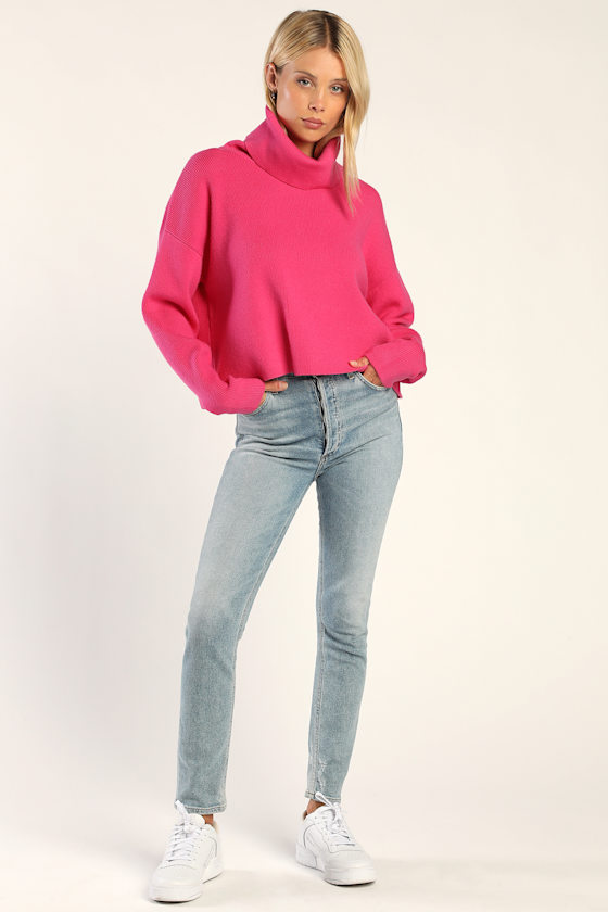 Let's Cuddle Hot Pink Cowl Neck Sweater 2