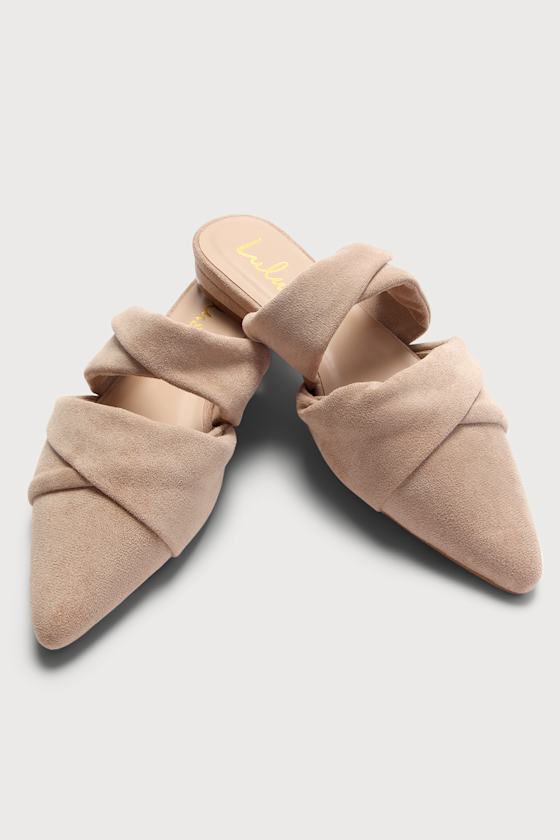 Lusly Light Nude Suede Pointed-Toe Mule Slides 5