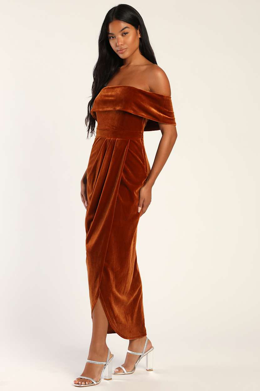 Burnt Orange Velvet Wrap Dress Rust Velvet Maxi Dress Baltic Born Dresses  Baltic Born Meghan Velvet