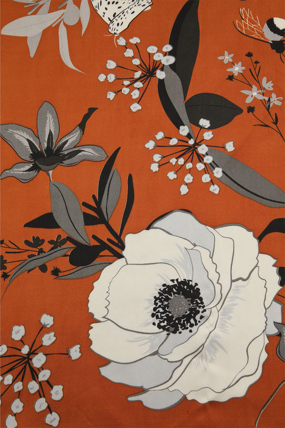 Countryside Glory Rust Orange Floral Print Satin Scarf 5