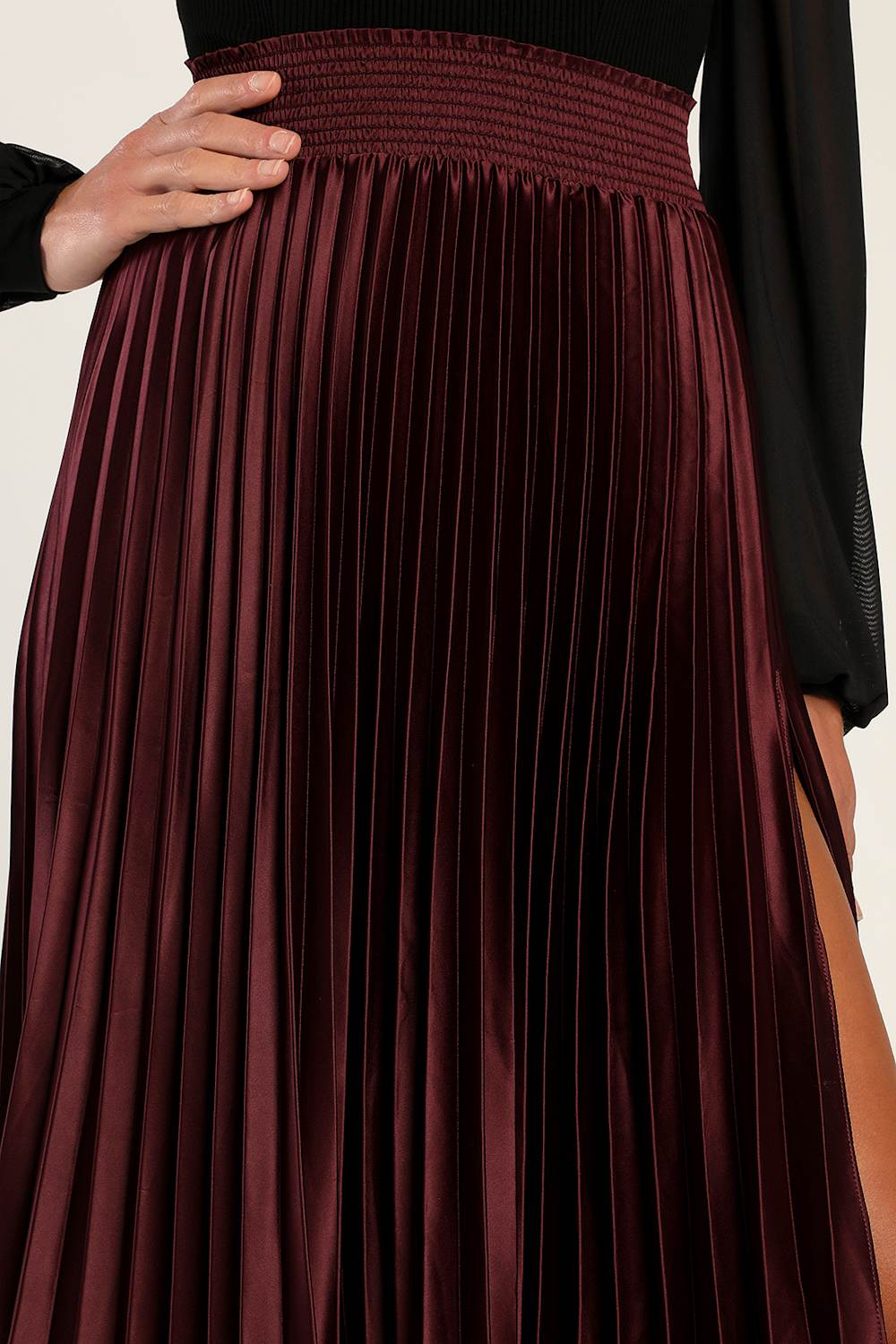 Sophisticated Vision Plum Satin Pleated Midi Skirt