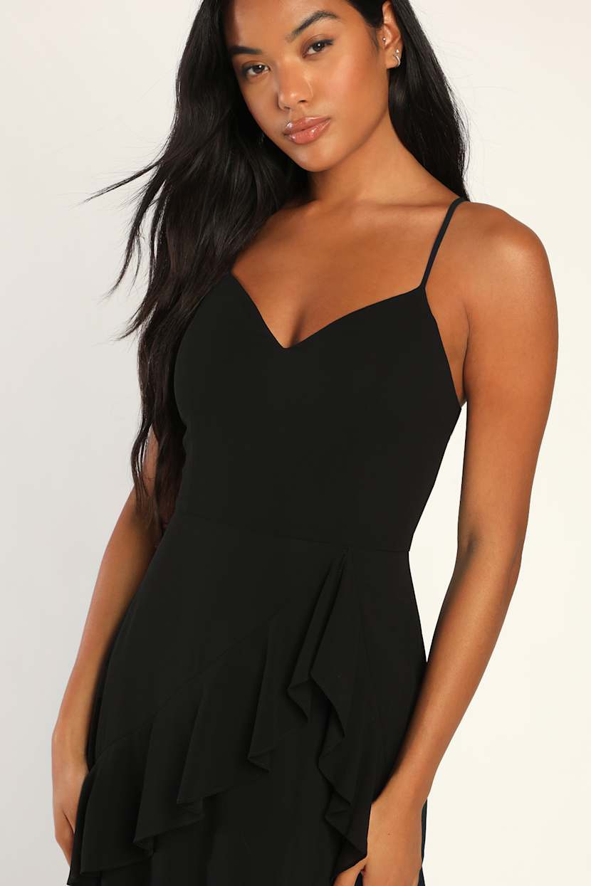 Black Ruffled Sleeveless Maxi Dress | Womens | Medium | 100% Polyester | Lulus | Homecoming Black Ruffled Sleeveless Maxi Dress | Womens | Medium | 100% Polyester | Lulus | Homecoming