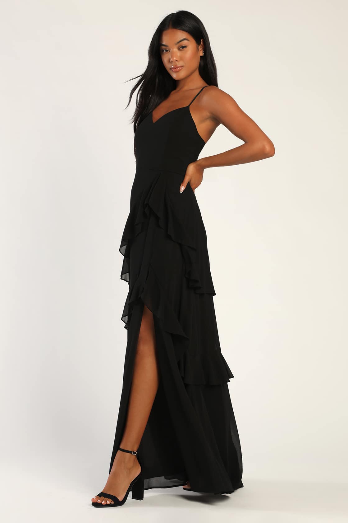 Blessed with Beauty Black Ruffled Sleeveless Maxi Dress