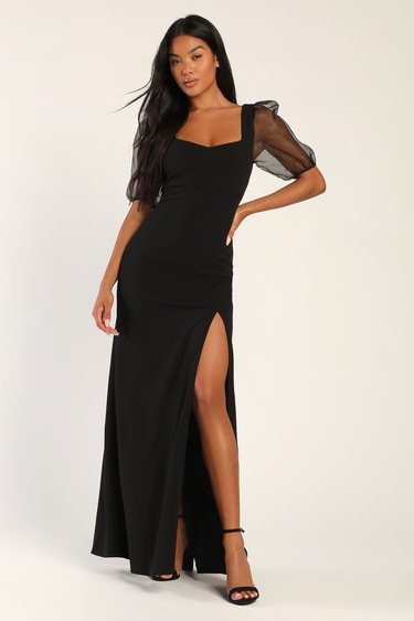 Awestruck Affair Black Organza Puff Sleeve Maxi Dress
