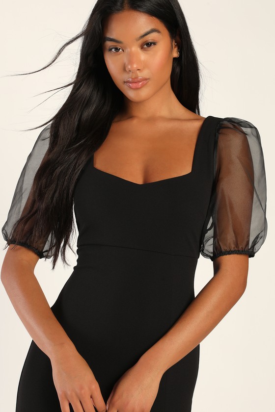 Black Maxi Dress - Organza Sleeve Dress - Black Puff Sleeve Dress - Lulus