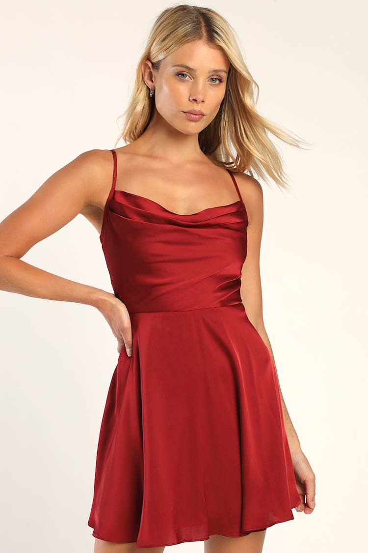 knee length dresses for ladies Burgundy Faux Leather Ruffle Hem Mini Dress main image 0