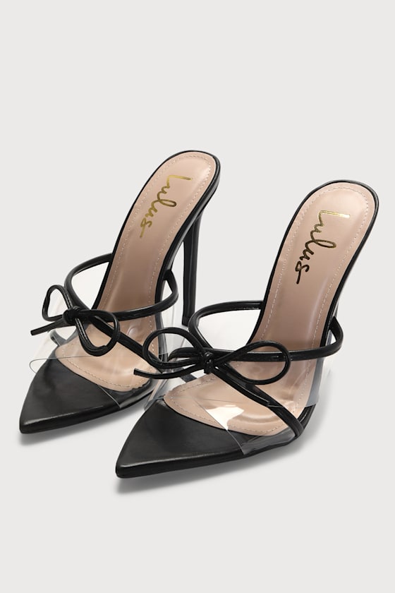 Haxy Black Vinyl Pointed-Toe High Heel Sandals 2