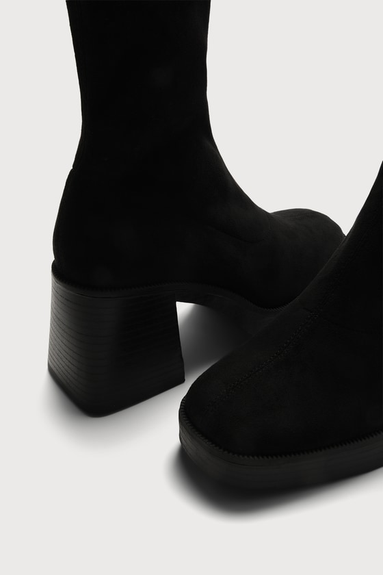 Black Suede Boots - Mid-Calf Boots - Chunky Platform Boots