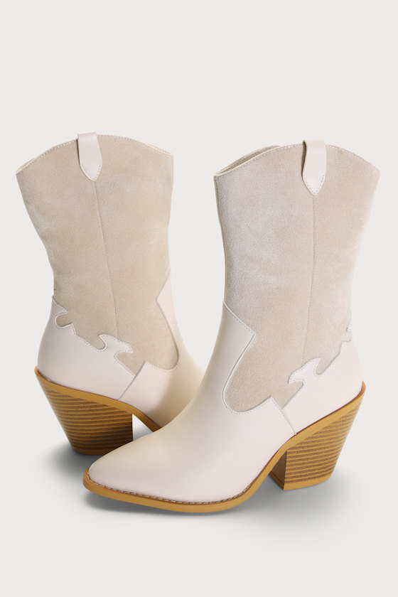 Hanxy Cream Suede Pointed-Toe Mid-Calf Boots 2