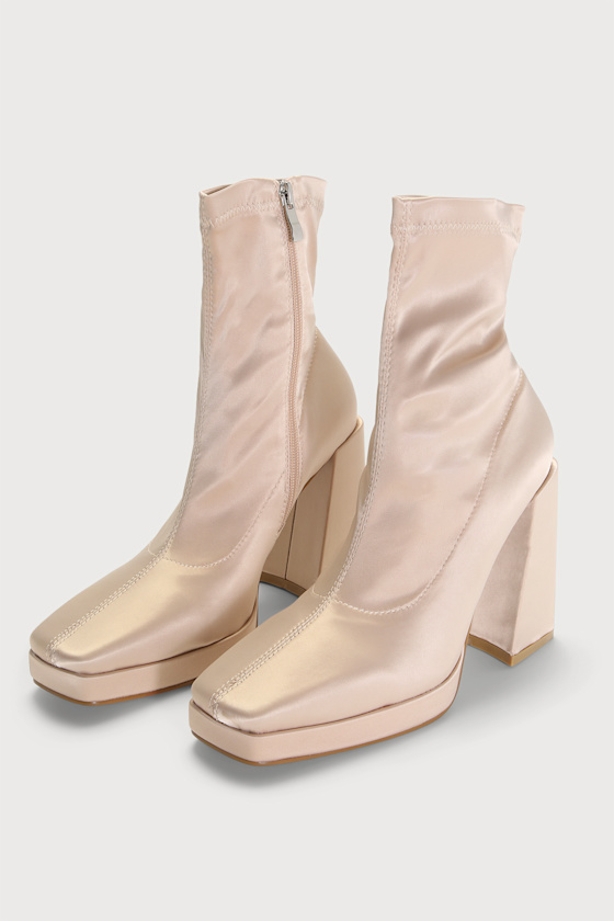 Hartley Light Nude Satin Platform Mid-Calf Sock Boots 2