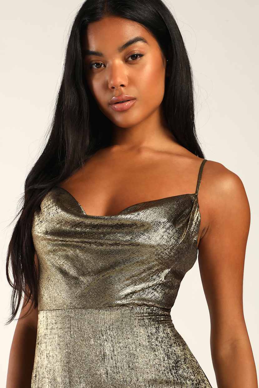 slim fit dress slacks Oh Polly Sweetheart Neckline Maxi Dress in Gold Crystals main image 1