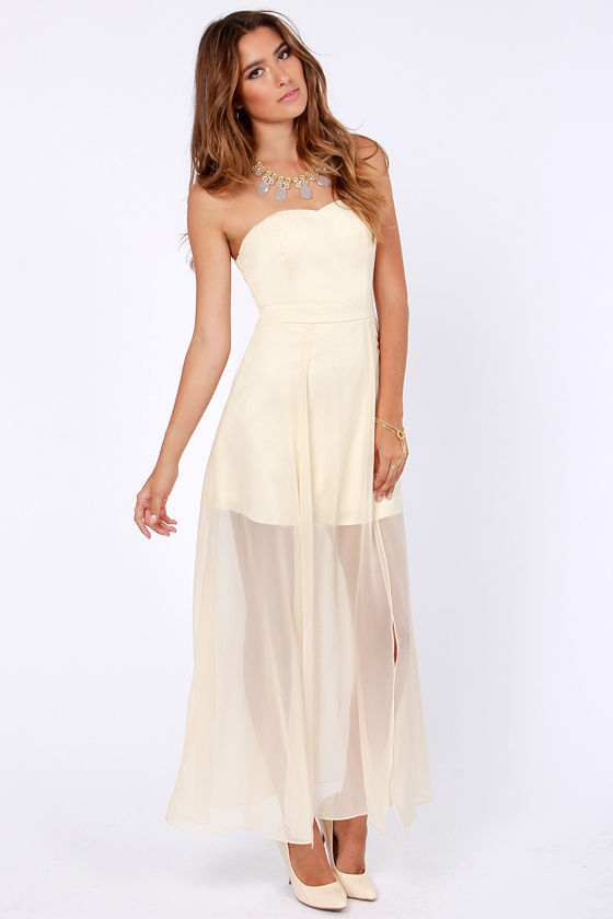 Strapless Dress Cream Dress Maxi Dress 52.00 Lulus