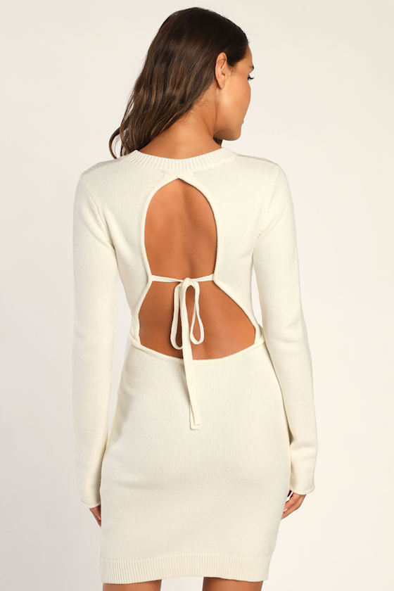 Count On Cozy White Long Sleeve Backless Mini Sweater Dress 5