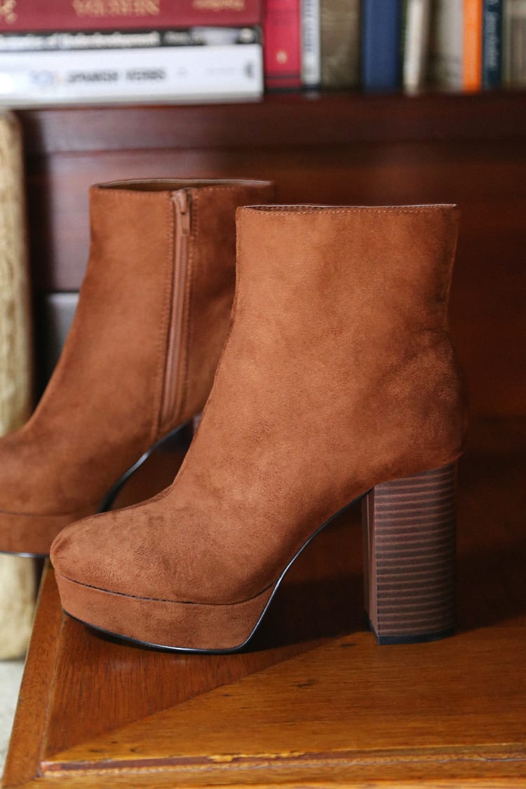 Cute Cognac Booties - Platform Booties - High Heel Booties - Lulus