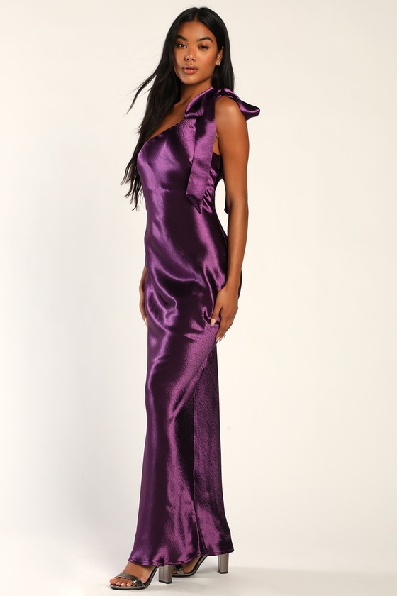 Purple Maxi Dress - Purple Satin Dress - One-Shoulder Maxi Dress - Lulus