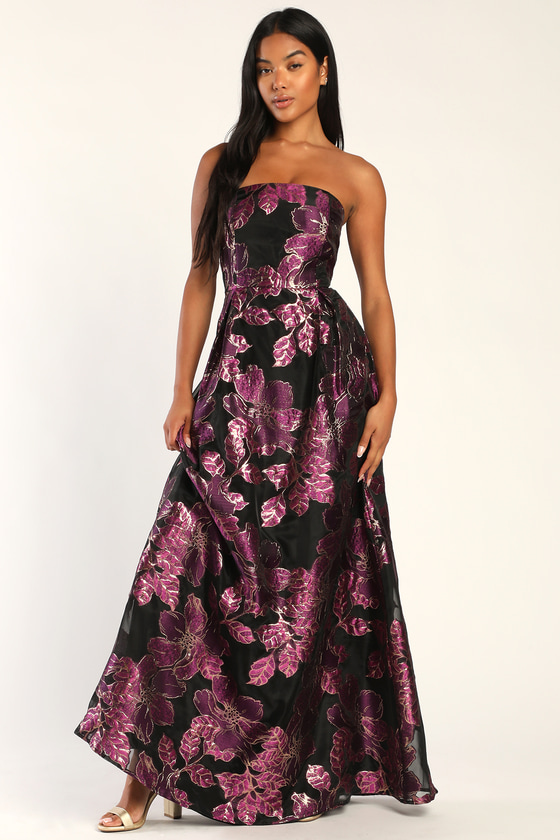 Always Showstopping Black Floral Jacquard Strapless Maxi Dress
