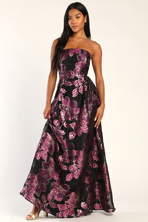 Always Showstopping Black Floral Jacquard Strapless Maxi Dress 4