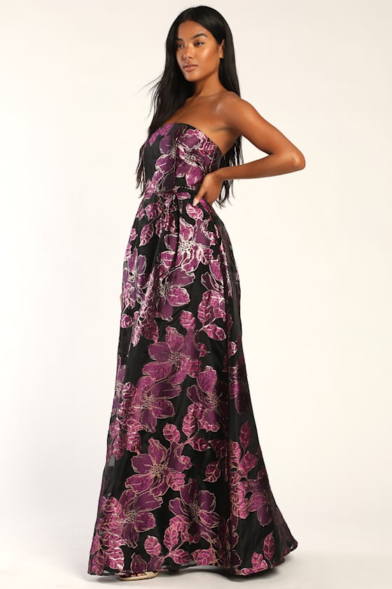 herlipto Floral Jacquard Dress black S herlipto Bloom-Sleeve