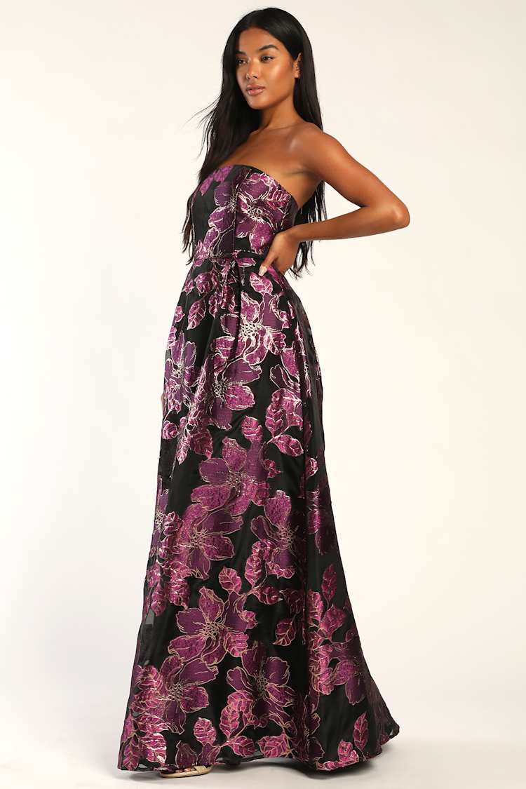open lace back dress Genevieve Strapless Jacquard Dress main image 1