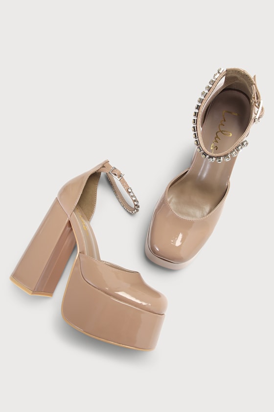 Nude Lace Rhinestone Floral Pumps