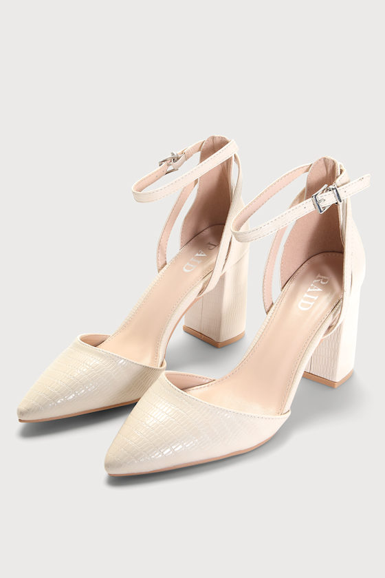 Katy Cream Crocodile Pointed Toe Ankle Strap Pumps 5