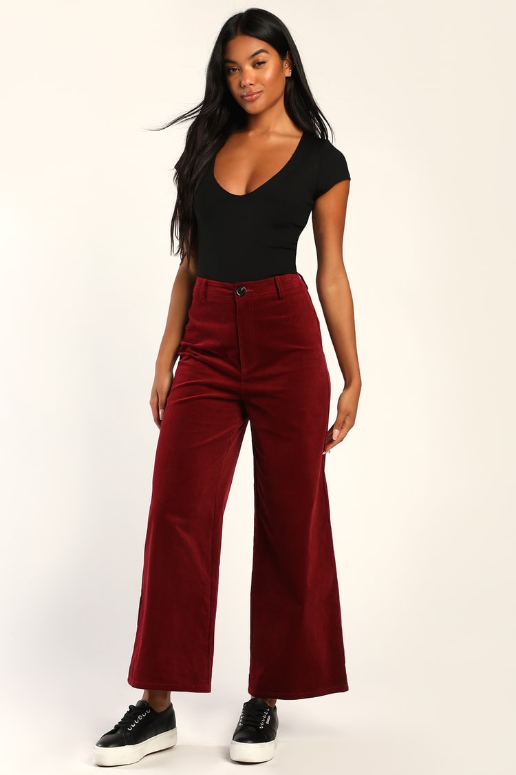 Cord-ially Yours Wine Red Corduroy High Rise Wide-Leg Pants