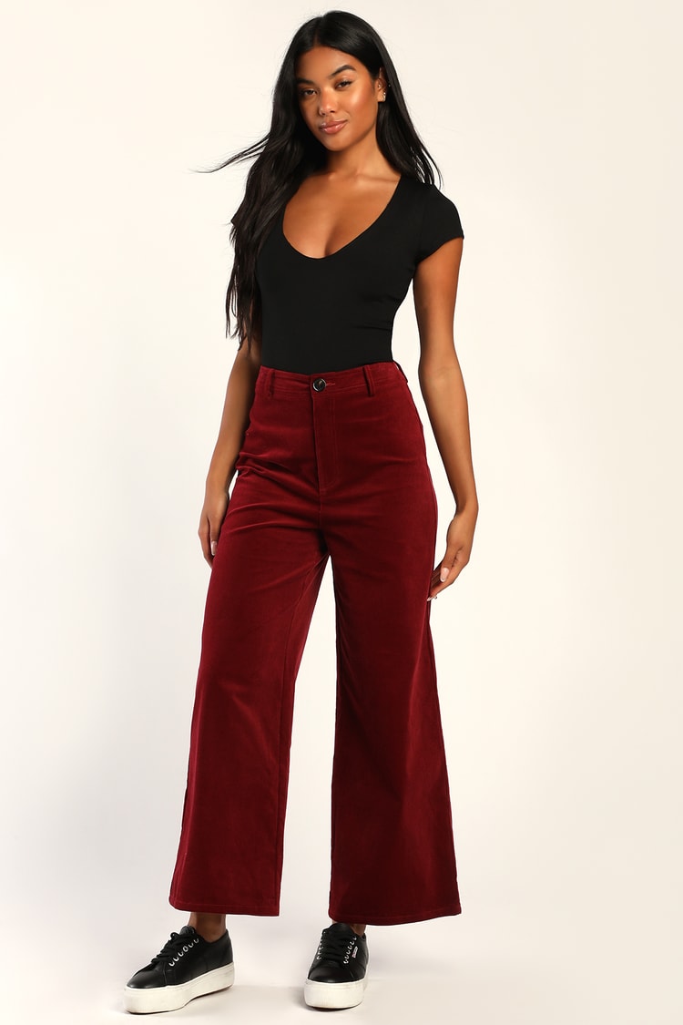 Wine Red Wide-Leg Pants - Corduroy Pants - Wide Leg Pants - Lulus