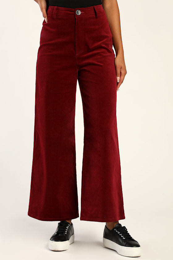 Cord-ially Yours Wine Red Corduroy High Rise Wide-Leg Pants 3