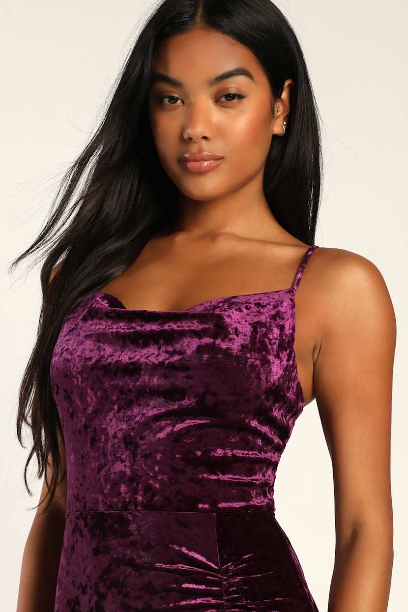Purple Crushed Velvet Dress - Ruched Maxi Dress - Velvet Dress - Lulus