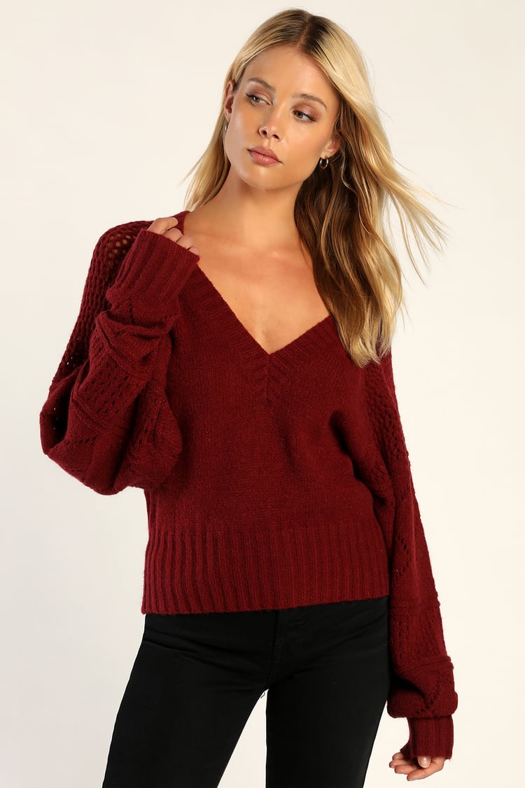 burgundy v neck jumper womens