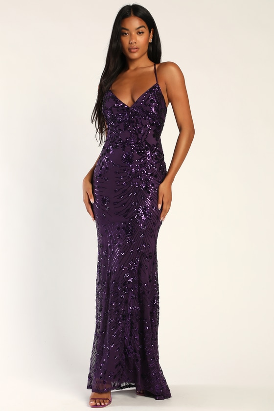 Lovely Purple Dress - Sequin Maxi Dress - Lace-Up Sequin Dress - Lulus