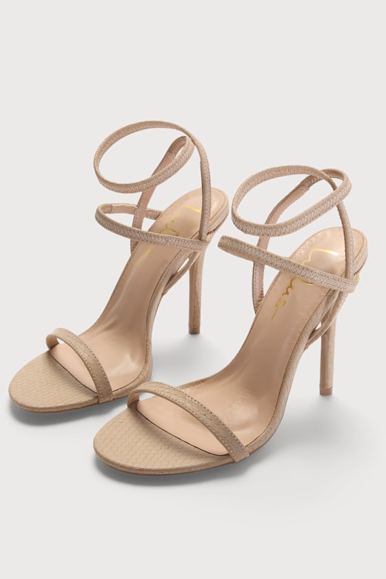 Adelle Light Nude Snake Embossed Ankle Strap Heels 2